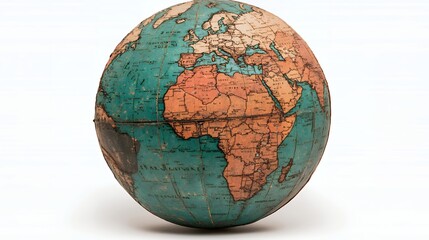 Antique Teal and Orange Globe on White Background
