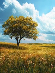 Nature scene with tree and field illustration