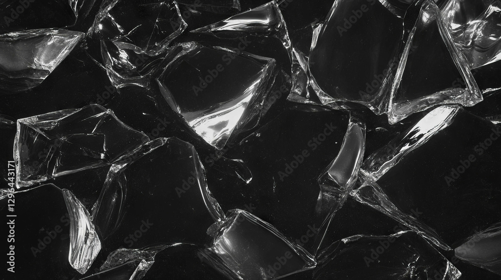 Poster abstract composition of shattered glass with smooth edges on dark background