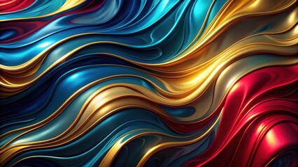 Fototapeta premium Abstract Swirling Metallic Hues A Symphony of Deep Blue, Rich Red, and Gleaming Gold