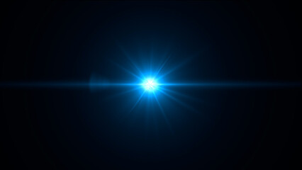 Blue star ray lights background. Transition to natural lights. Optical flares, shiny optical lenses effect.