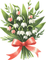 Watercolor Elegant Spring Snowdrop Bouquet