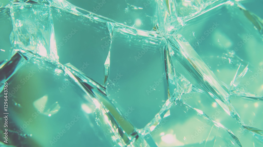 Poster Abstract macro view of shattered glass texture with sharp fragments