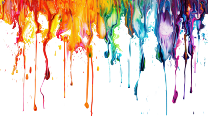 Rainbow of dripping paint on transparent background