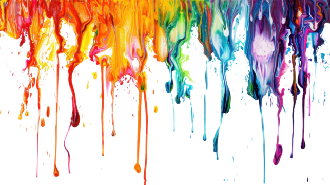 Rainbow of dripping paint on transparent background