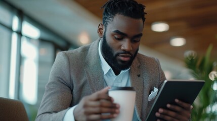 Young executive in a smart casual outfit, working on a digital project on