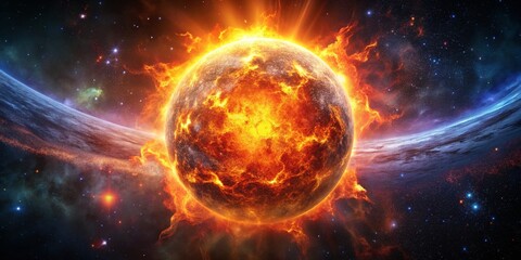Fiery Orb: Intense Flames Illuminating Dark Space - High-Resolution Stock Photo