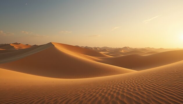 Golden Desert Dunes Sunset Landscape - Golden Hour Photography - Powered by Adobe