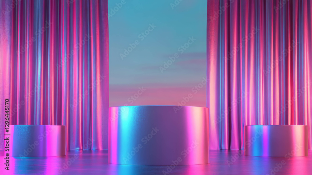 Aufkleber Vibrant podium display with colorful gradient background for event design