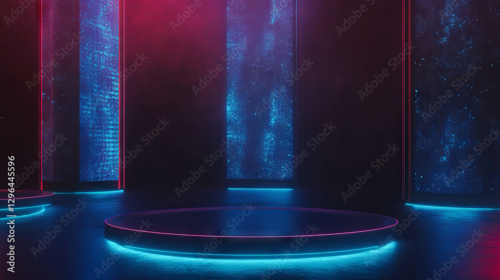 Aufkleber futuristic holographic display with two podiums for digital design and technology