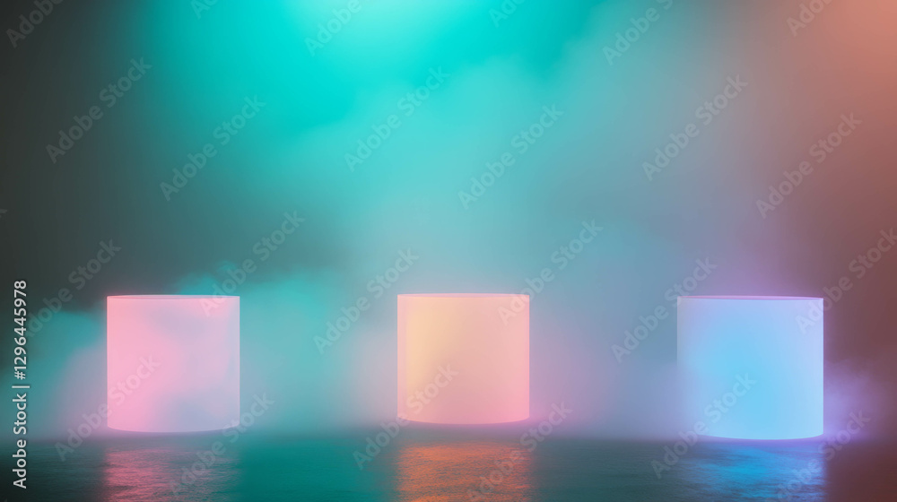 Poster colorful podium display with spotlights and ambient lighting for modern design