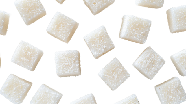 Delicious white candies falling on transparent background