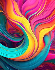 A bold, vibrant abstract design with neon pink, yellow, and turquoise flowing dynamically, creating a striking and energetic visual.