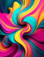 Obraz premium A bold, vibrant abstract design with neon pink, yellow, and turquoise flowing dynamically, creating a striking and energetic visual.