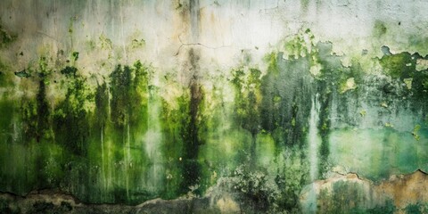Obraz premium Abstract Green and Gray Weathered Wall Texture A Detailed Image of an Aged Surface with Flaking Paint and Moss