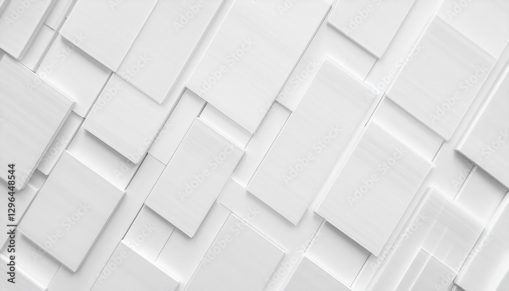 Poster close-up of overlapping white envelopes in diagonal pattern, abstract geometric composition for background and design