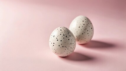 Speckled Eggs Resting on a Soft Pink Surface, a Simple Easter Still Life