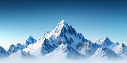 Obraz premium Snow-capped alpine mountains under a crystal-clear blue sky, breathtaking panoramic view, realistic and vibrant colors