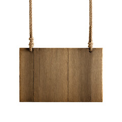 A rectangular wooden plank hanging from two thick ropes, with visible wood grain and slightly worn edges. Transparent background