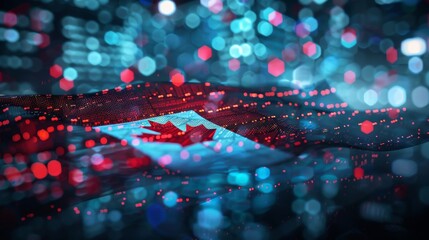 Canadian flag overlaying stock market data represents canada s economic landscape and trends