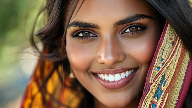 Portrait of a beautiful indian woman with perfect white smile