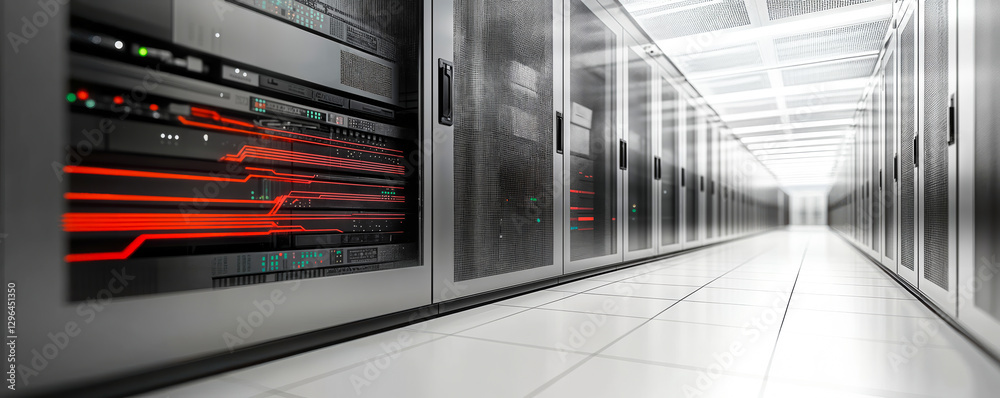 Poster modern high performance datacenter server racks with advanced network configuration in a secure faci