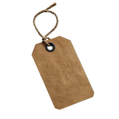 Blank Brown Paper Tag with Twine Loop, Ideal for Craft Projects, Gift Wrapping, or Pricing Items, Isolated on White Background