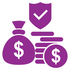 Financial insurance, money insurance, money bag icon