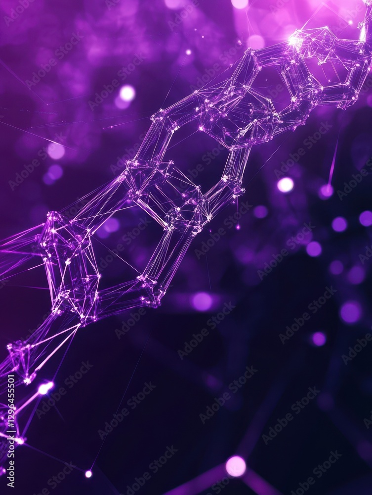 Poster blockchain technology futuristic hud ultraviolet background with blockchain polygon peer to peer net