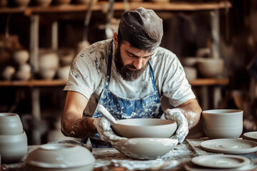 A man working on the pottery work. Good for any project.
