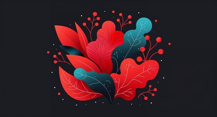 red organic textures abstract cartoon on plain dark black background illustration