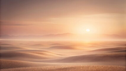 Serene Sunset Over Rolling Sands, a Hazy Golden Landscape of Undulating Dunes at Dawn