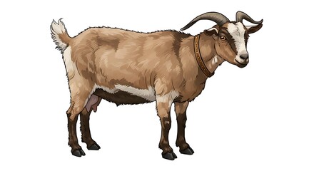 A detailed illustration of a goat prepared for Eid al-Adha sacrifice, standing on a clean white background