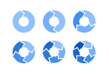 Circular arrows for cycle infographics. Diagram consisting of sections or steps. Vector set isolated on white background.