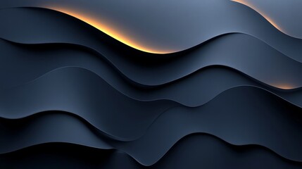 Abstract blue wavy ribbons with golden light accentuation displayed graphically