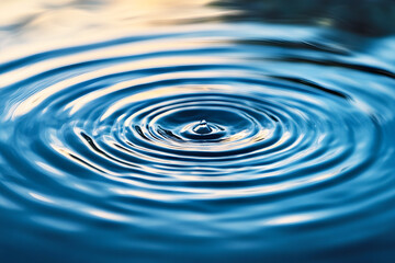 Calm ripples drop water in blue pastel background. Banners and ads promoting natural beauty, cosmetics, spa, eco friendly themes. Texture Background Abstract Sunlight shines through.	
