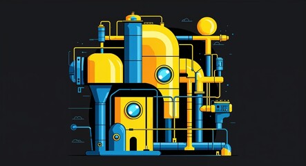 Fototapeta premium yellow industrial surfaces abstract cartoon on plain dark black background illustration