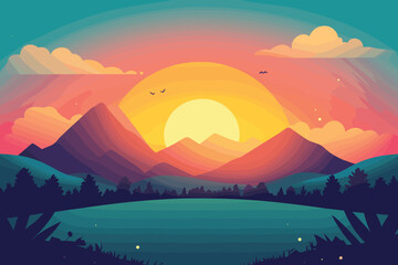 Vector illustration of a colorful sunset gradient, Flat style cartoon vector illustration