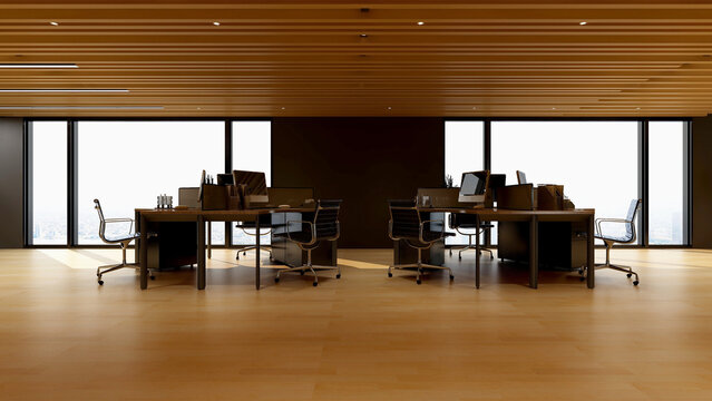 office area with blank wall 3d design interior