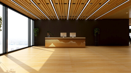 office front desk or receptionist room with wooden design interior