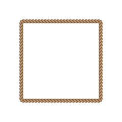 Brown rope square frame. Blank string cord quadrilateral rectangular border. nautical, western, rustic vintage design element for logos, labels, and banners.