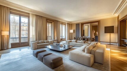 Fototapeta premium Luxurious Apartment Living Room with Stunning City Views