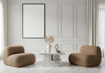 Minimalist mockup, japandi home interior wall art design of modern living room.	
