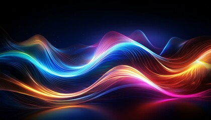 Fototapeta premium colorful abstract waves with glowing light on dark background