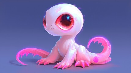 A small adorable creature with large red eyes sits quietly