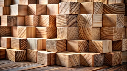 Wooden Block Abstract Composition A Detailed Close-Up of Stacked Cubes Showing Natural Wood Grain