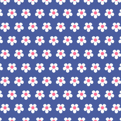 Spring seamless pattern.Floral flowers repeat pattern isolated on blue background.Vector graphic illustration.