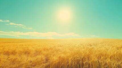 Fototapeta premium A field of golden wheat swaying under a clear emerald sky