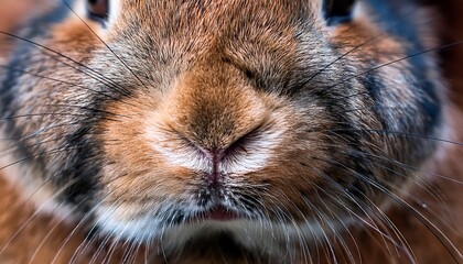 A close-up of a rabbit&rsquo;s whiskers and nose, highlighting fine details of the soft fur and delicate texture, showcasing the animal&rsquo;s intricate features.