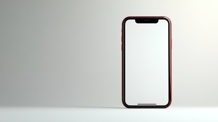 Red smartphone with blank screen on white background.